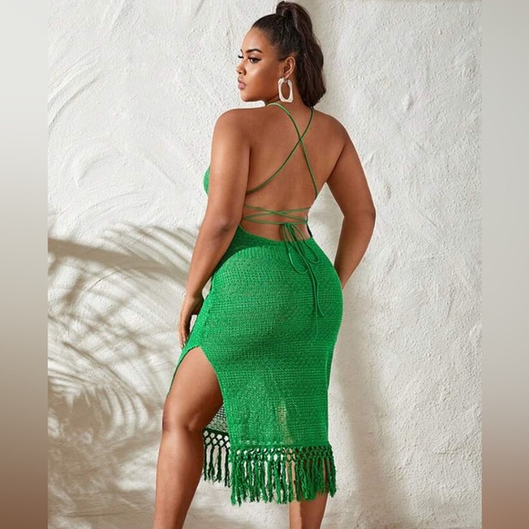 Green Halter open back cover up Dress - Picture 2 of 2